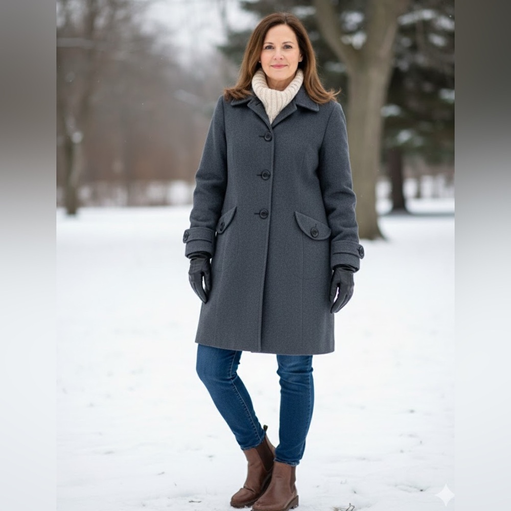 JLO BY JENNIFER LOPEZ WOOL LONG WINTER Pea COAT Jacket Size XL gray women's cozy
